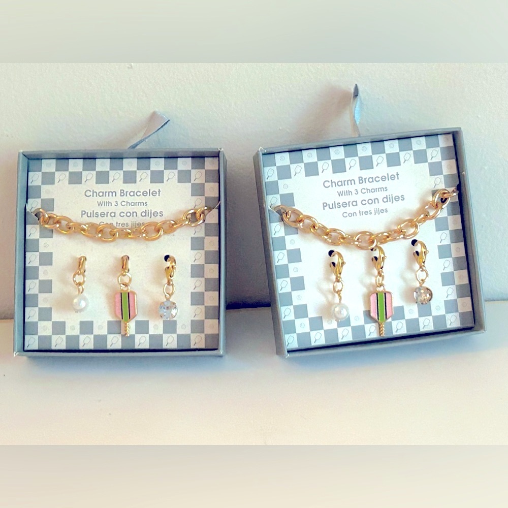 2 matching Pickleball Gold Charm Bracelet New W/Tags gift ideas partner siblings